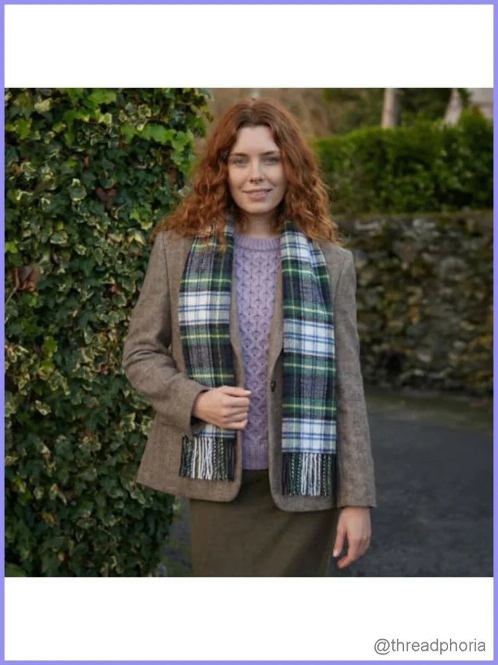 100% Pure Lambswool Plaid Tartan Scarf Wrap 12x60in Made in Ireland